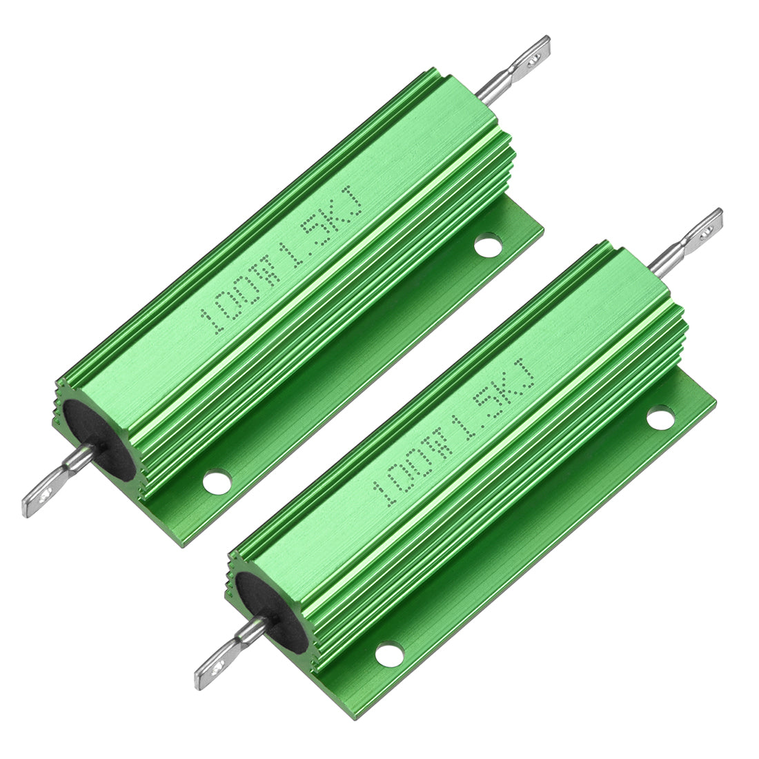 uxcell Uxcell 2 Pcs Aluminum Case Resistor 100W 1.5k Ohm Wirewound Green for LED Replacement Converter 100W 1.5kRJ