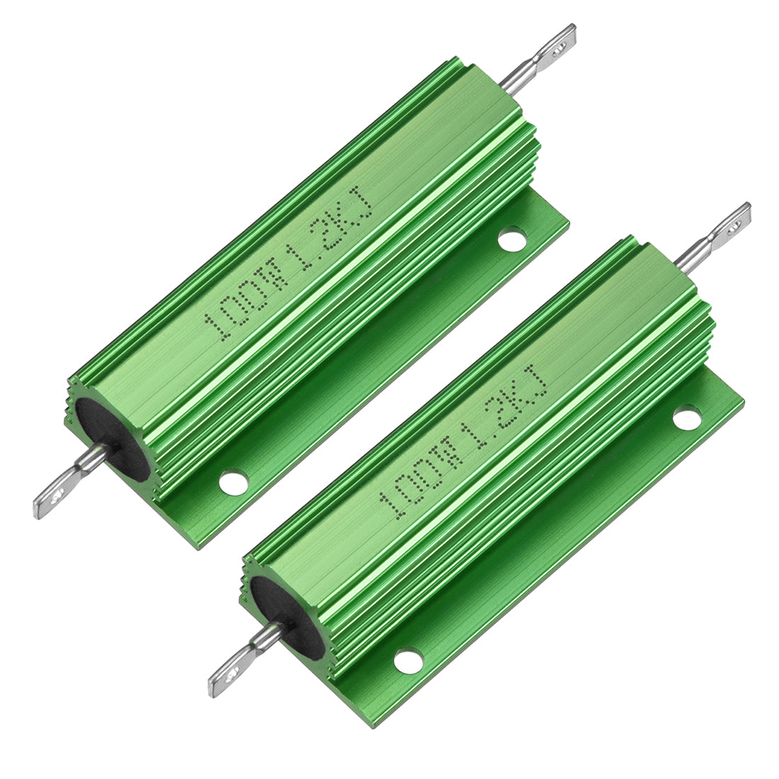 uxcell Uxcell 2 Pcs Aluminum Case Resistor 1.2kW 50 Ohm Wirewound Green for LED Replacement Converter 100W 1.2kRJ