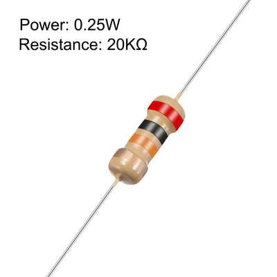 Harfington Uxcell 1/4 Watt 20K Ohm Carbon Film Resistors 5% Tolerances 0.25W 50pcs 4 Color Band