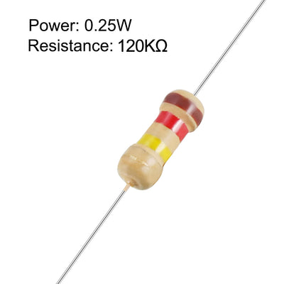 Harfington Uxcell 1/4 Watt 120K Ohm Carbon Film Resistors 5% Tolerances 0.25W 100pcs 4 Color Band