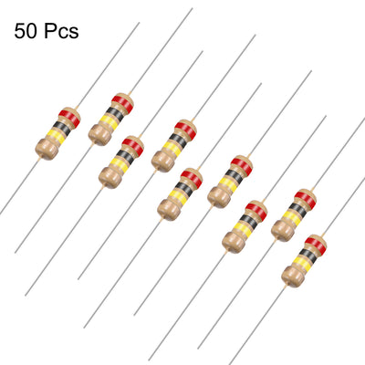 Harfington Uxcell 1/4 Watt 200K Ohm Carbon Film Resistors 5% Tolerances 0.25W 50pcs 4 Color Band