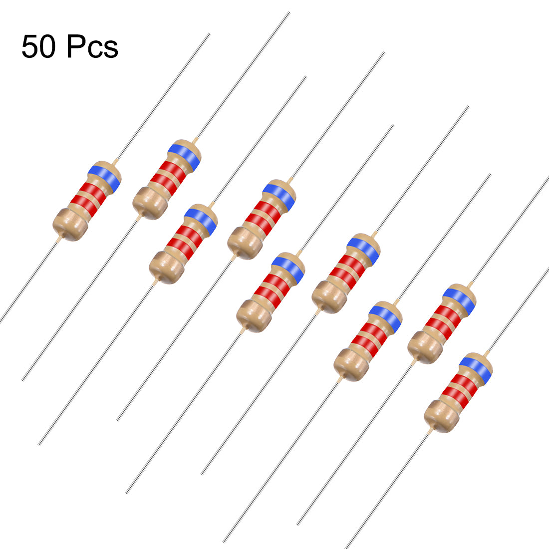 uxcell Uxcell 1/4 Watt 6.2K Ohm Carbon Film Resistors 5% Tolerances 0.25W 50pcs 4 Color Band