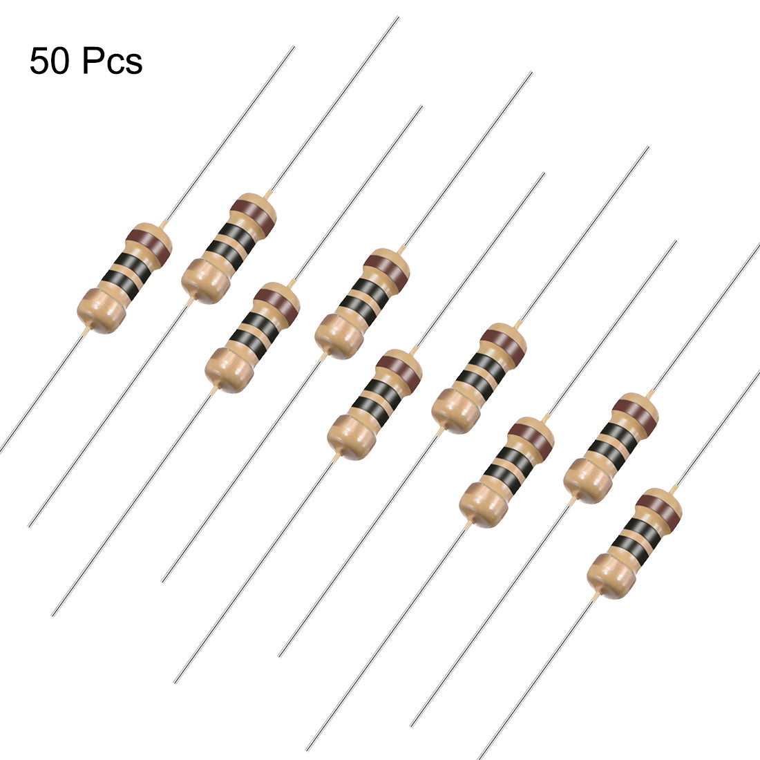 uxcell Uxcell 1/4 Watt 10 Ohm Carbon Film Resistors 5% Tolerances 0.25W 50pcs 4 Color Band