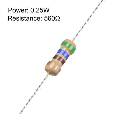 Harfington Uxcell 1/4 Watt 560 Ohm Carbon Film Resistors 5% Tolerances 0.25W 100pcs 4 Color Band