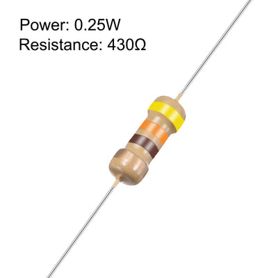 Harfington Uxcell 1/4 Watt 430 Ohm Carbon Film Resistors 5% Tolerances 0.25W 50pcs 4 Color Band