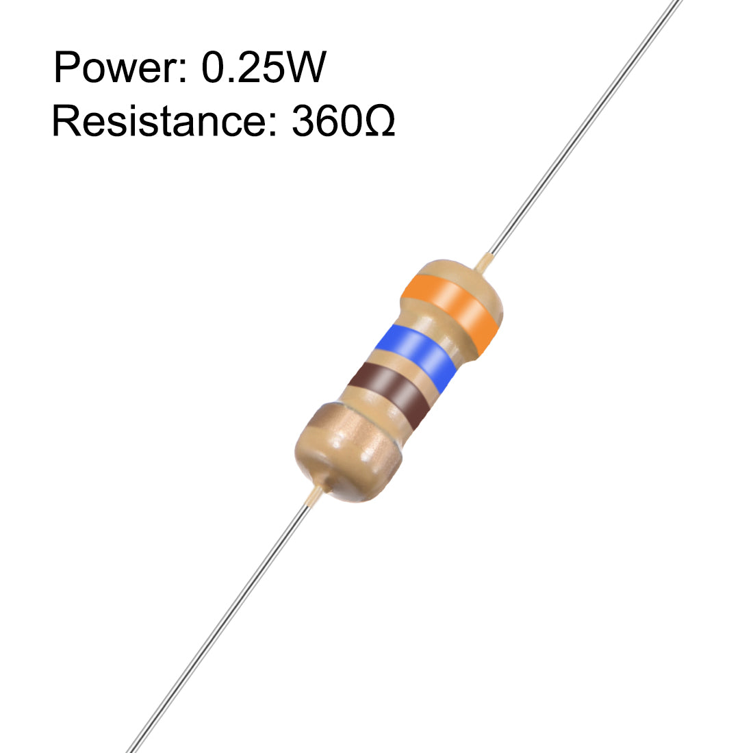 uxcell Uxcell 1/4 Watt 360 Ohm Carbon Film Resistors 5% Tolerances 0.25W 50pcs 4 Color Band