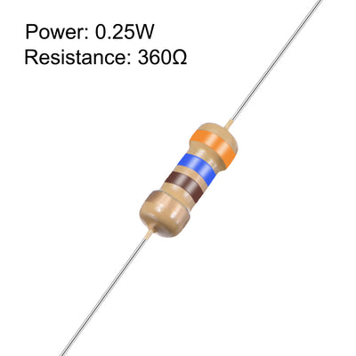 Harfington Uxcell 1/4 Watt 360 Ohm Carbon Film Resistors 5% Tolerances 0.25W 50pcs 4 Color Band