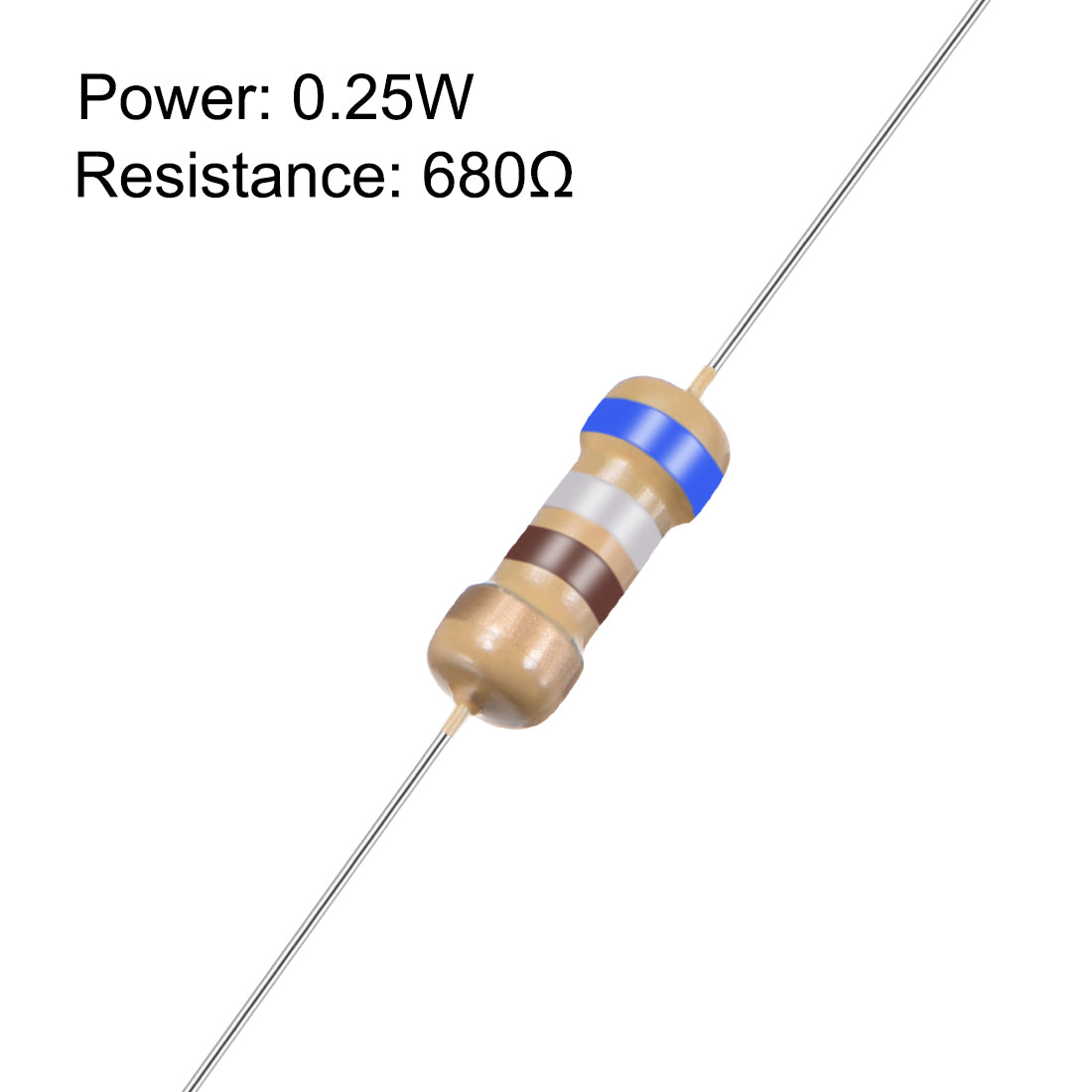 uxcell Uxcell 1/4 Watt 680 Ohm Carbon Film Resistors 5% Tolerances 0.25W 100pcs 4 Color Band