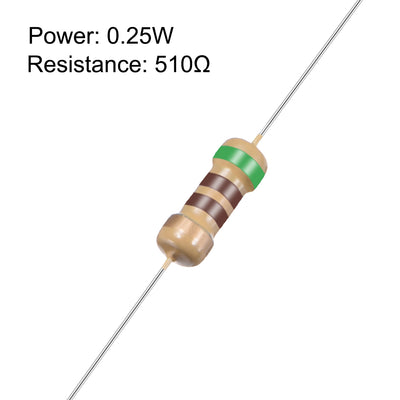 Harfington Uxcell 1/4 Watt 510 Ohm Carbon Film Resistors 5% Tolerances 0.25W 50pcs 4 Color Band