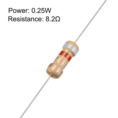 Harfington Uxcell 1/4 Watt 8.2 Ohm Carbon Film Resistors 5% Tolerances 0.25W 50pcs 4 Color Band