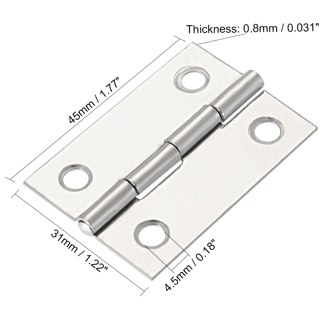 uxcell Uxcell 1.77" Hinge Silver Door Cabinet Hinges Fittings Brushed Chrome Plain with Screw 2pcs