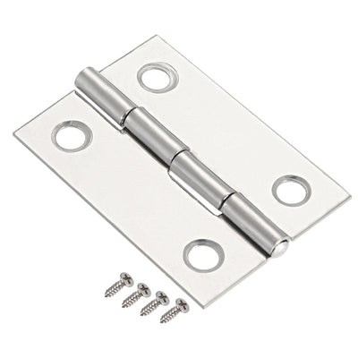 Harfington Uxcell 1.77" Hinge Silver Door Cabinet Hinges Fittings Brushed Chrome Plain with Screw 2pcs