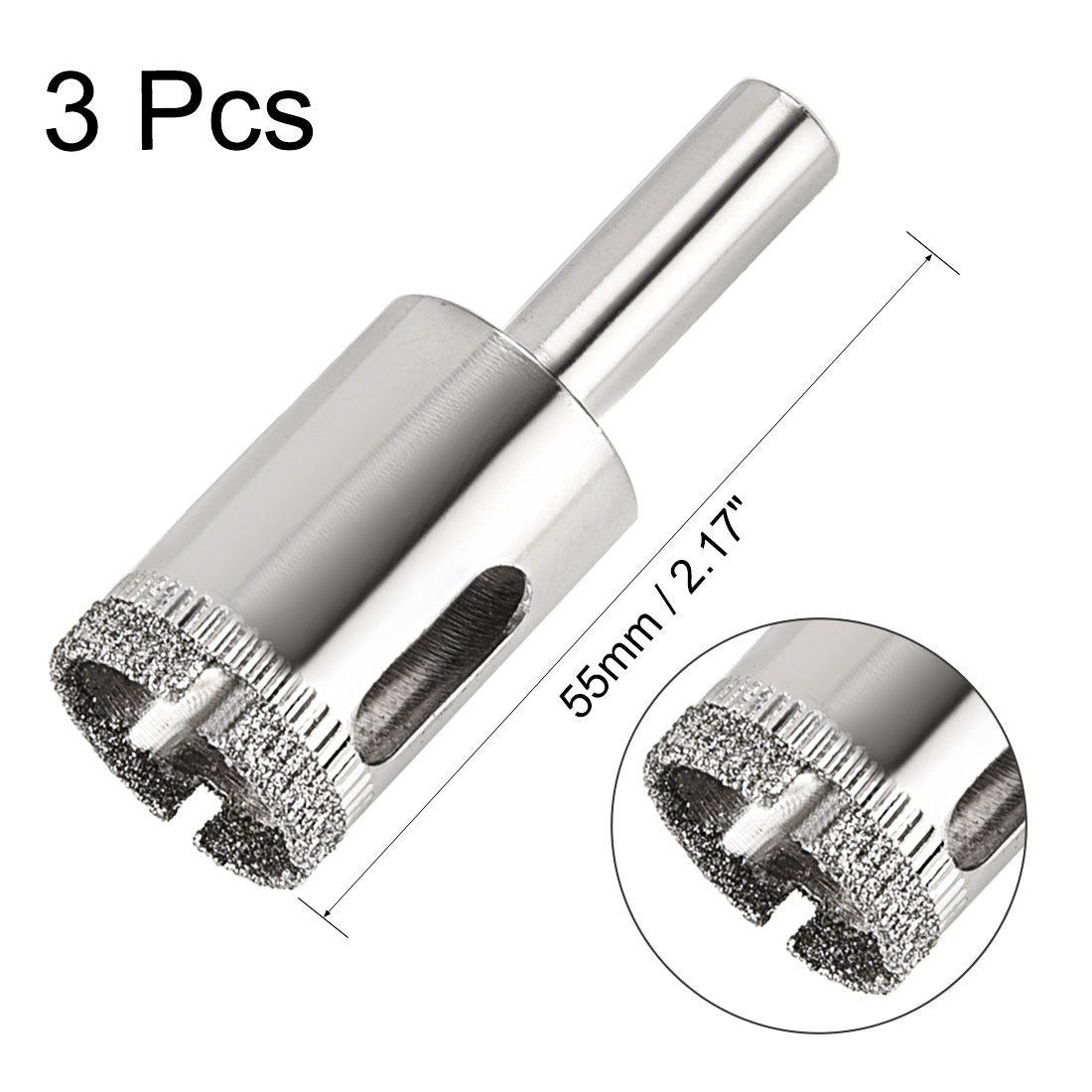 uxcell Uxcell 3pcs 20mm Diamond Drill Bit Hole Saw for Tile Glass Marble Granite Fiberglass Ceramic Tool Silver Tone