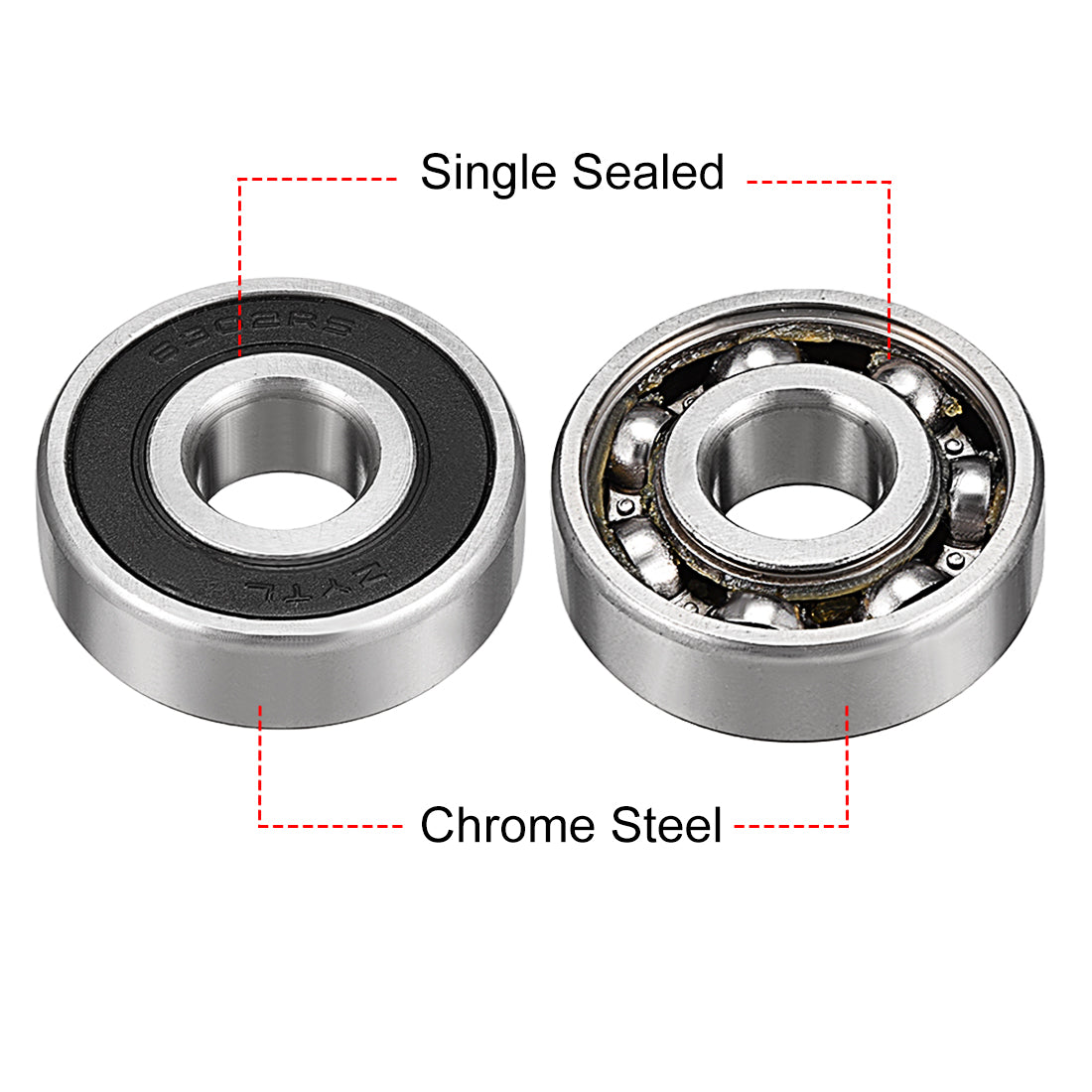 uxcell Uxcell Deep Groove Ball Bearings Metric Single Sealed Chrome Steel ABEC1 Z2