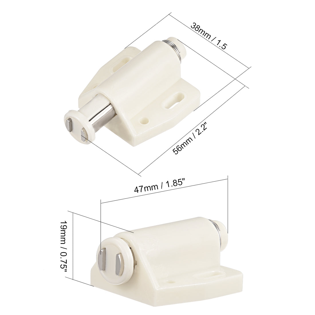 uxcell Uxcell Magnetic Touch Catch Latch Closures Nylon White for Cabinet Door Shutter 2Pcs