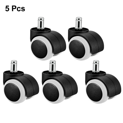 Harfington Uxcell Office Chair Casters Wheels 2 Inch PU Twin Wheel Universal Standard 11mm Stem Swivel Caster White, 5 Pcs