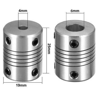 Harfington Uxcell 4mm to 6mm Aluminum Alloy Shaft Coupling Flexible Coupler Motor L25xD19