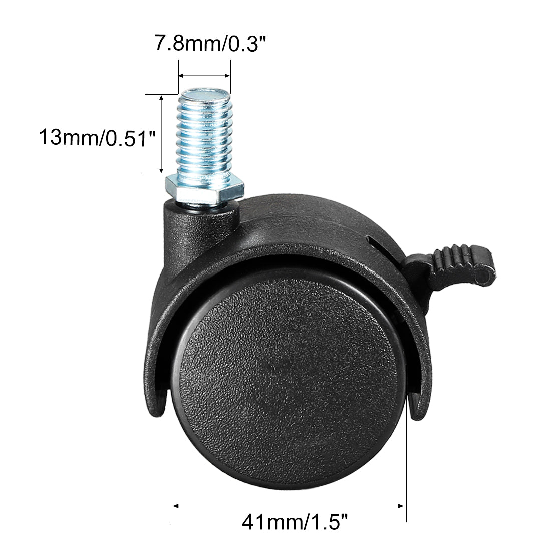 uxcell Uxcell Swivel Casters 1.5 Inch Nylon 360 Degree M8 x 13mm Threaded Caster Wheels with Brake for Furniture Chair , 4 Pcs