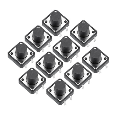 uxcell Uxcell 12x12x9mm Panel Mini/Micro/Small PCB Momentary Tactile Tact Push Button Switch DIP Black Color 10PCS