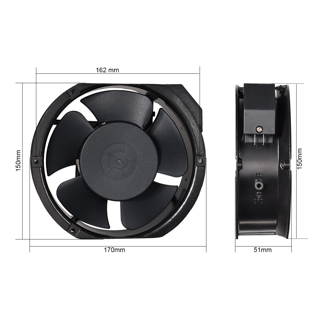 uxcell Uxcell Cooling Fan 170mm x 150mm x 51mm FP-108EX-S1-B AC 380V 0.15A Dual Ball Bearings