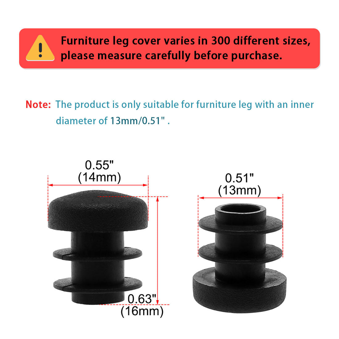 uxcell Uxcell 1/2" 14mm OD Plastic Round Tube Ribbed Inserts End Cover Caps 28pcs, 0.43"-0.51" Inner Dia, Floor Furniture Chair Table Protector