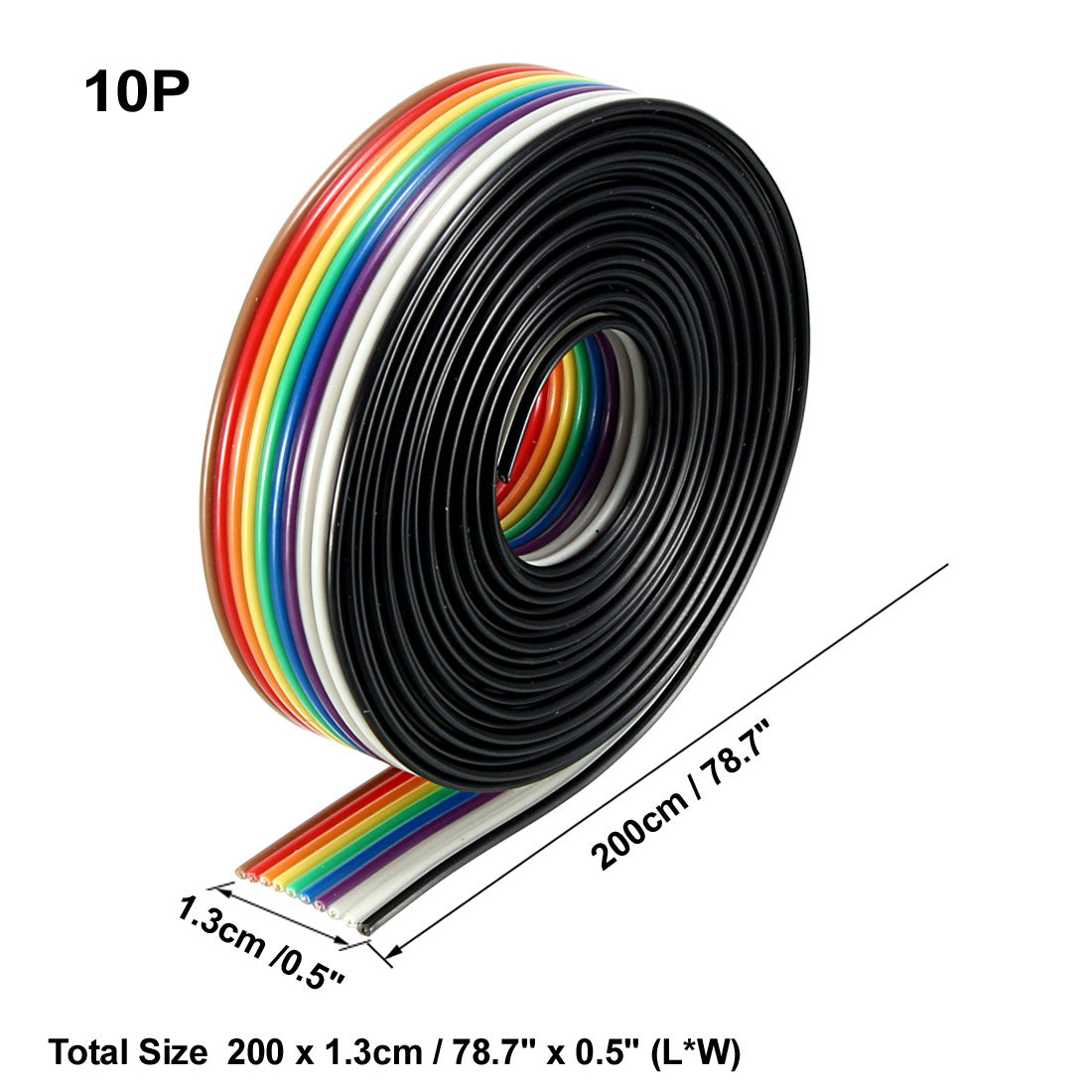 uxcell Uxcell Flat Ribbon Cable 10P Rainbow IDC Wire 1.27mm Pitch 2m Long