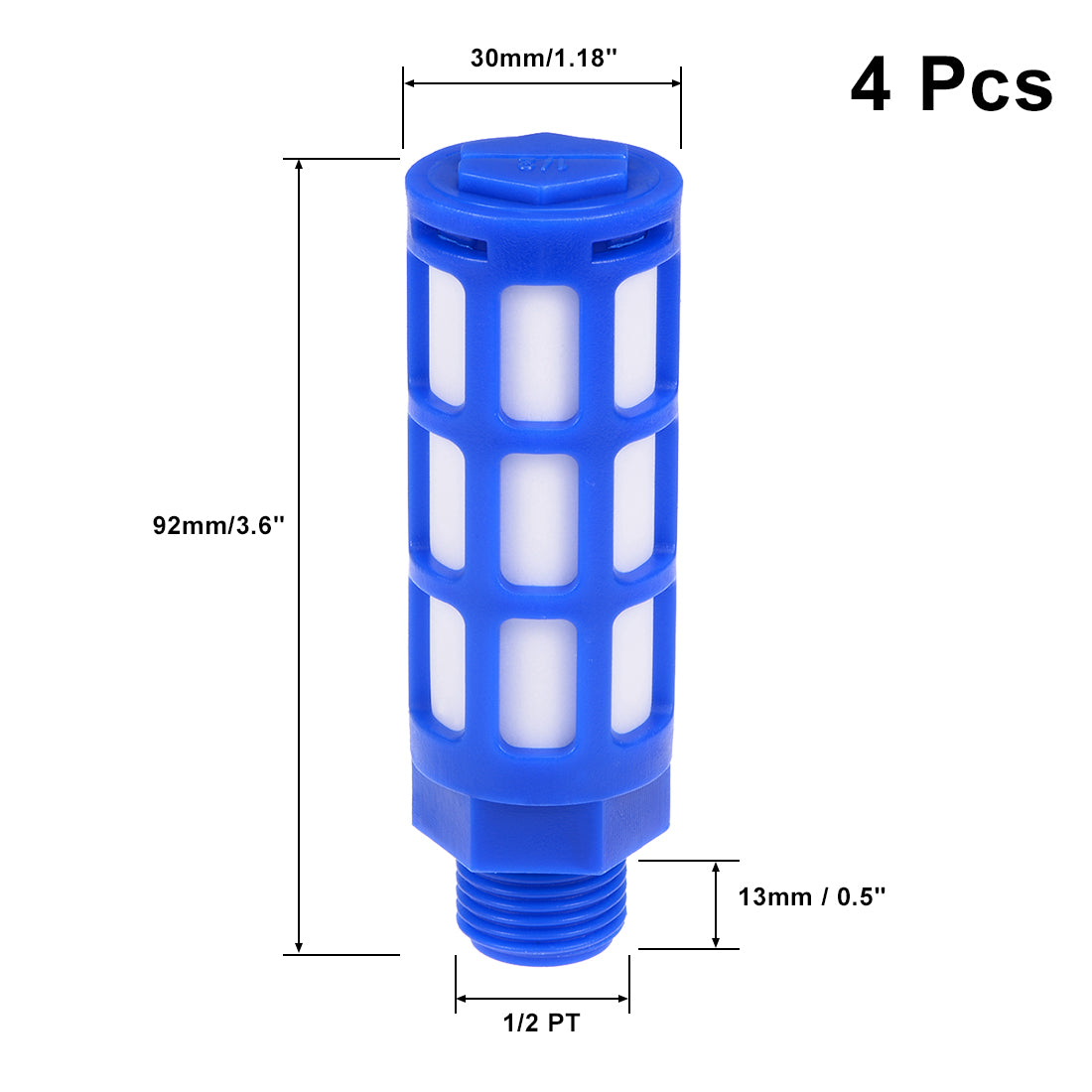 uxcell Uxcell 4 Stücke plastische Pneumatische Endschalldämpfer Schalldämpfer 1/2 PT Blau DE de