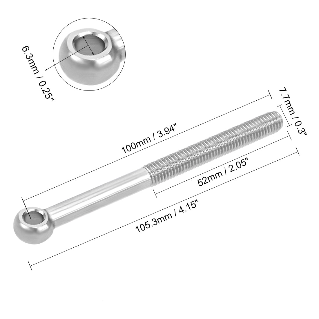 Uxcell Uxcell M12 x 120mm 304 Stainless Steel Machine Shoulder Lift Eye Bolt Rigging 4pcs