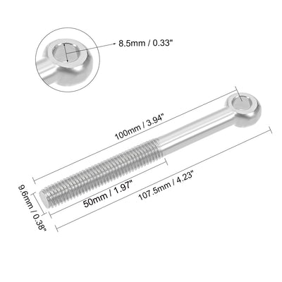 Harfington Uxcell M12 x 120mm 304 Stainless Steel Machine Shoulder Lift Eye Bolt Rigging 4pcs