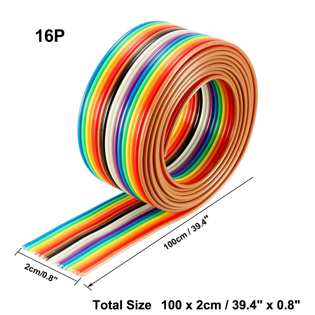 uxcell Uxcell Flat Ribbon Cable 16P Rainbow IDC Wire 1.27mm Pitch 1 Meter Long