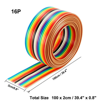 Harfington Uxcell Flat Ribbon Cable 16P Rainbow IDC Wire 1.27mm Pitch 1 Meter Long