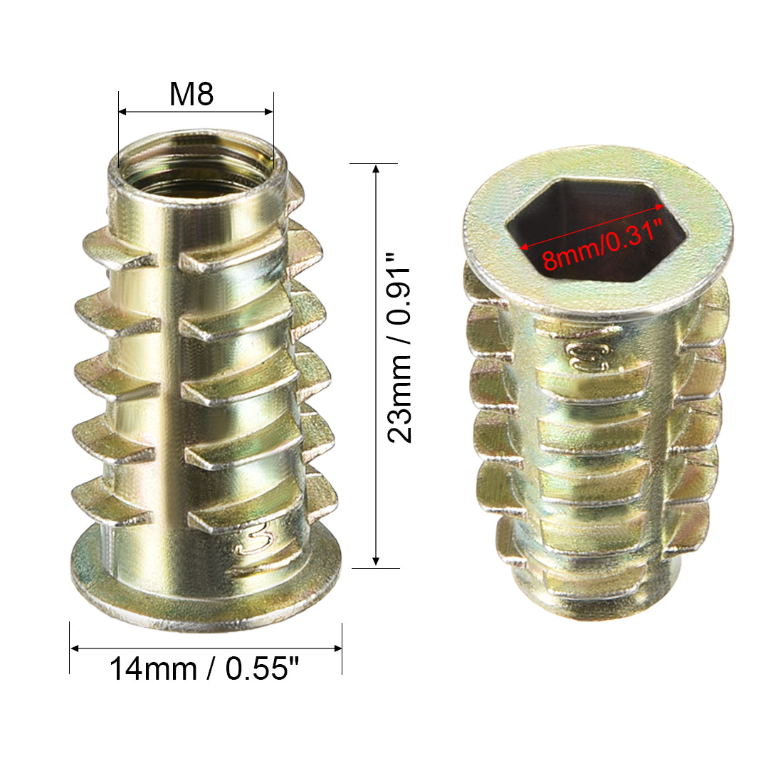 uxcell Uxcell Threaded Insert Nuts Zinc Alloy Hex Socket M8 Internal Threads 23mm Length 10pcs