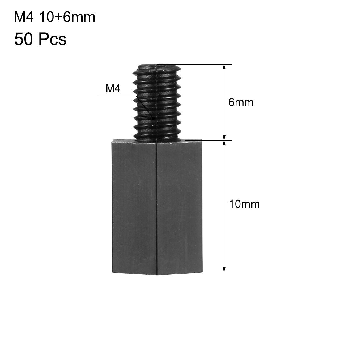 uxcell Uxcell 50pcs M4 10+6mm Male Female Thread Nylon Hex Standoff Spacer Screws PCB Pillar Black