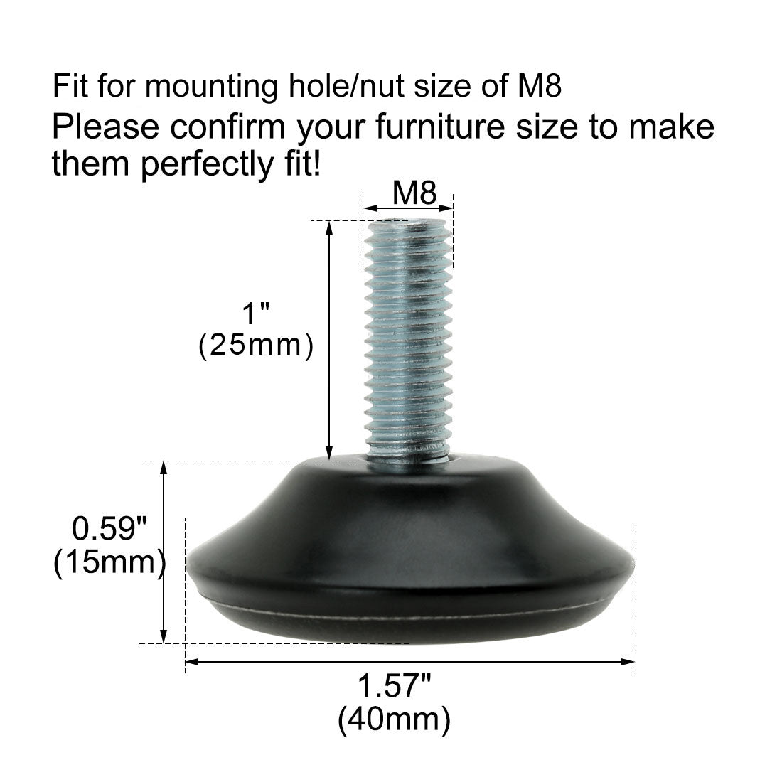 uxcell Uxcell M8 x 25 x 40mm Screw on Furniture Glide Leveling Feet Floor Protector Pad Adjuster for Cabinet Chair Leg 4pcs