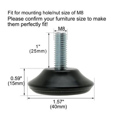 Harfington Uxcell M8 x 25 x 40mm Screw on Furniture Glide Leveling Feet Floor Protector Pad Adjuster for Cabinet Chair Leg 4pcs