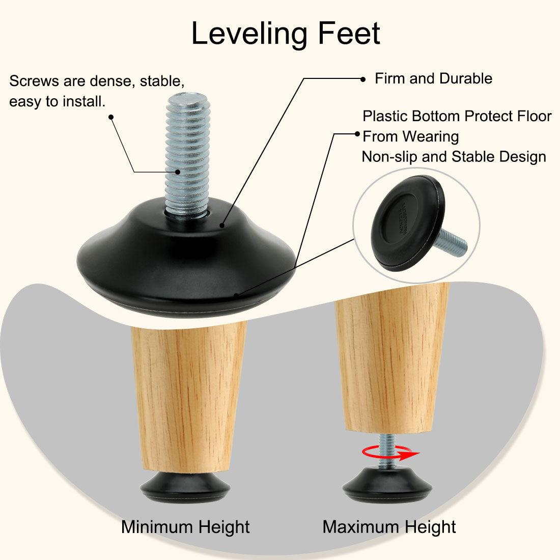 uxcell Uxcell M8 x 25 x 40mm Screw on Furniture Glide Leveling Feet Floor Protector Pad Adjuster for Cabinet Chair Leg 4pcs