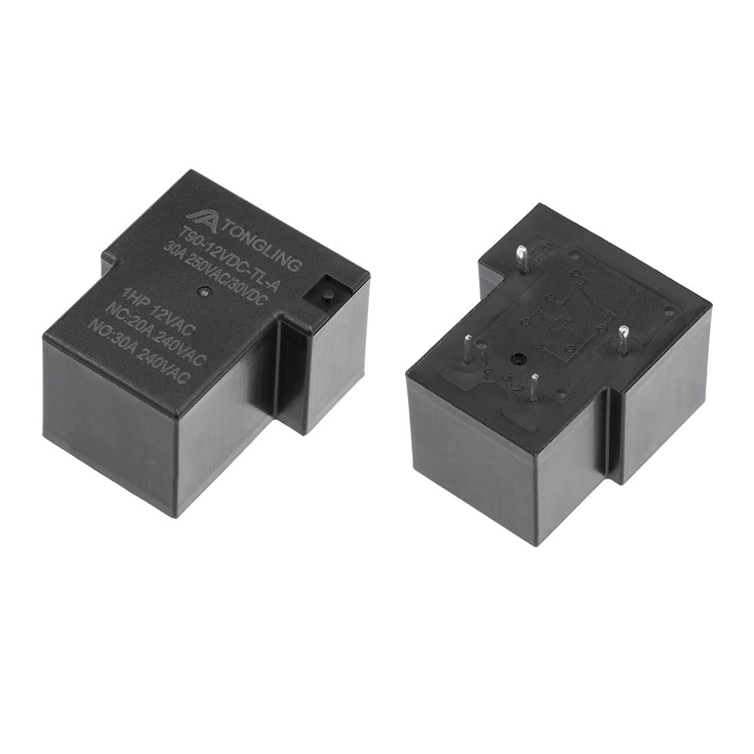 uxcell Uxcell 2 Pcs T90-12VDC-TL-A DC 12V Coil SPST 4 Pin PCB Electromagnetic Power Relay Black