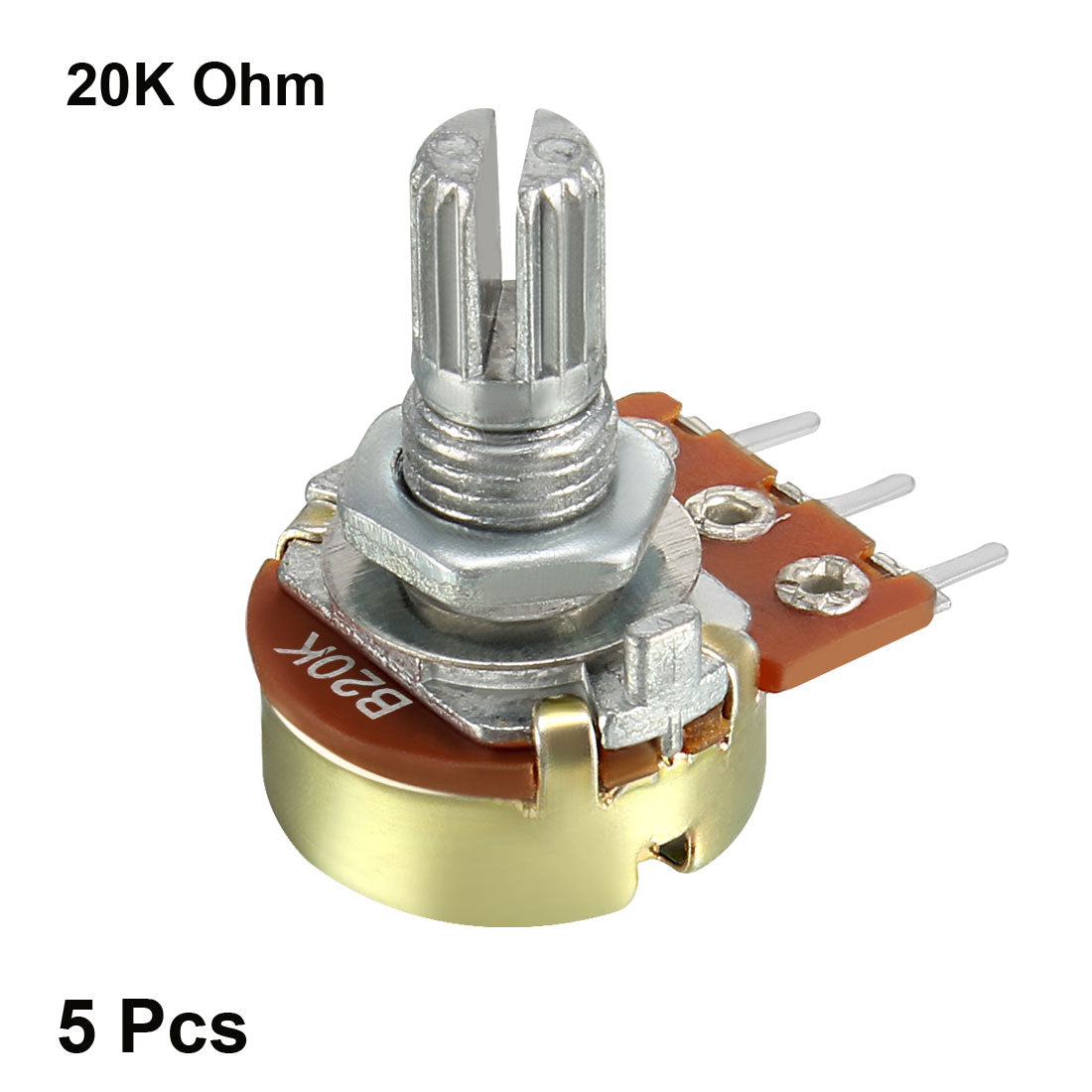 uxcell Uxcell WH148 20K Ohm Variable Resistors Single Turn Rotary Carbon Film Taper Potentiometer 5pcs