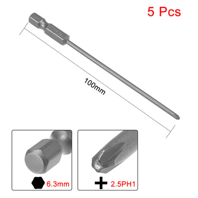 Harfington Uxcell 5 Pcs 1/4 Shank 100mm Length 2.5mm Phillips PH1 Magnetic S2 Screwdriver Bits