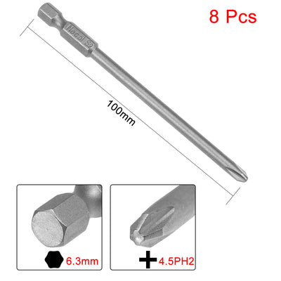 Harfington Uxcell 8 Pcs 4.5mm PH2 Magnetic Phillips Screwdriver Bits, 1/4 Inch Hex Shank 3.94-inch Length S2 Power Tool