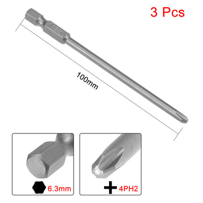 Harfington Uxcell 3 Pcs 4mm PH2 Magnetic Phillips Screwdriver Bits, 1/4 Inch Hex Shank 3.94-inch Length S2 Power Tool