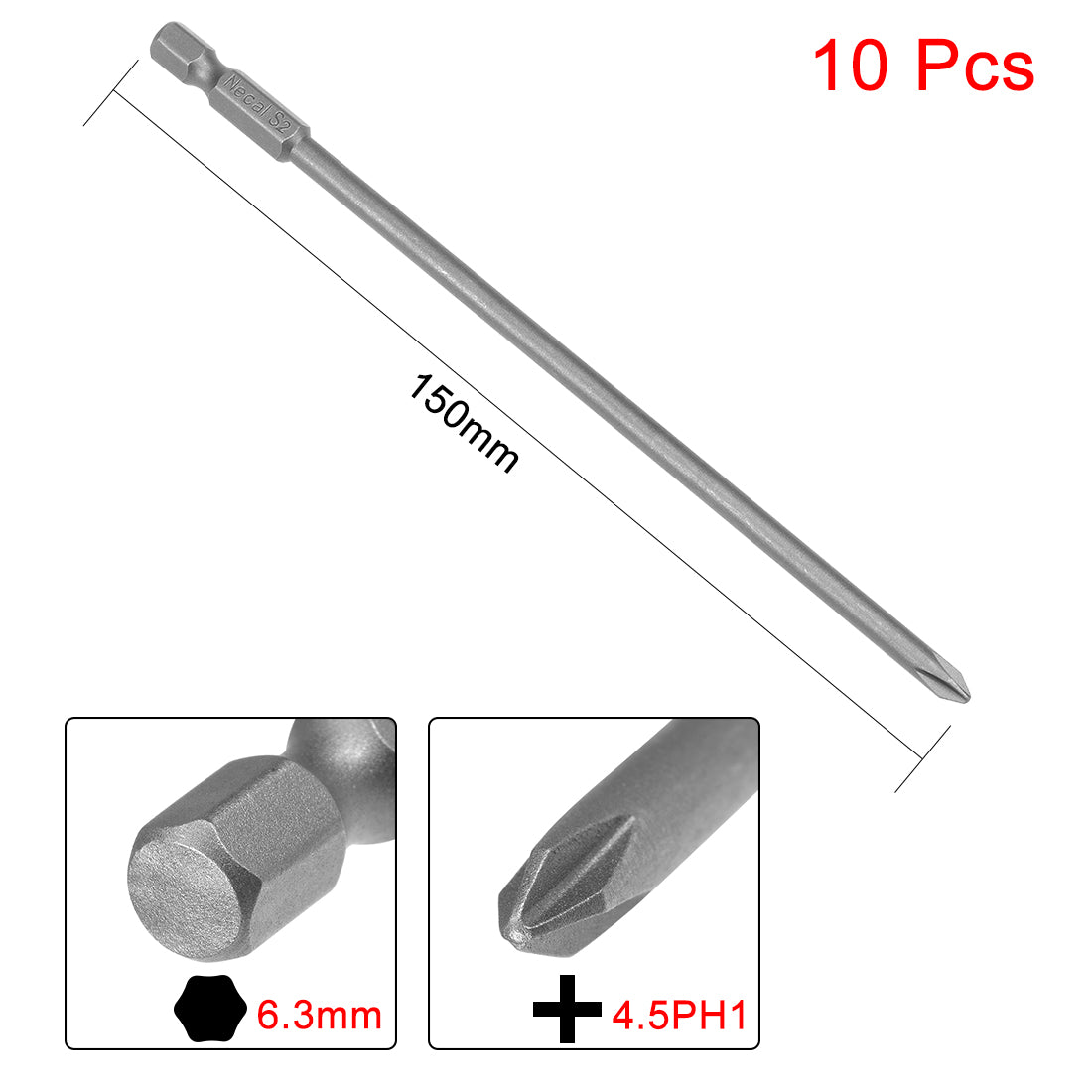 uxcell Uxcell 10 Pcs 1/4 Shank 150mm Length 4.5mm Phillips PH1 Magnetic S2 Screwdriver Bits