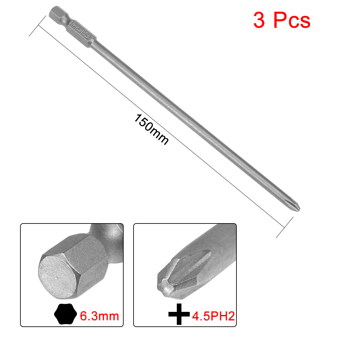 uxcell Uxcell 3 Pcs 1/4 Shank 150mm Length 4.5mm Phillips PH2 Magnetic S2 Screwdriver Bits