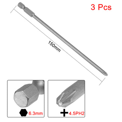 Harfington Uxcell 3 Pcs 1/4 Shank 150mm Length 4.5mm Phillips PH2 Magnetic S2 Screwdriver Bits