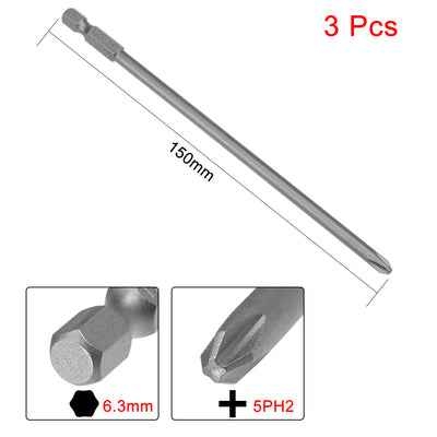 Harfington Uxcell 3 Pcs 1/4 Shank 150mm Length 5mm Phillips PH2 Magnetic S2 Screwdriver Bits