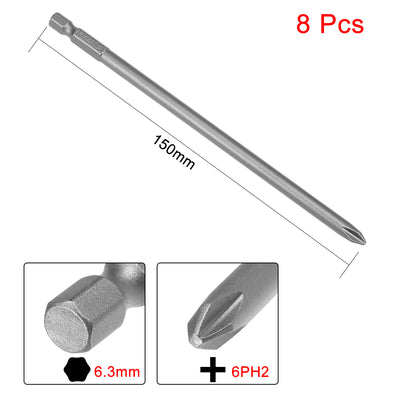 Harfington Uxcell 8 Pcs 1/4 Shank 150mm Length 6mm Phillips PH2 Magnetic S2 Screwdriver Bits