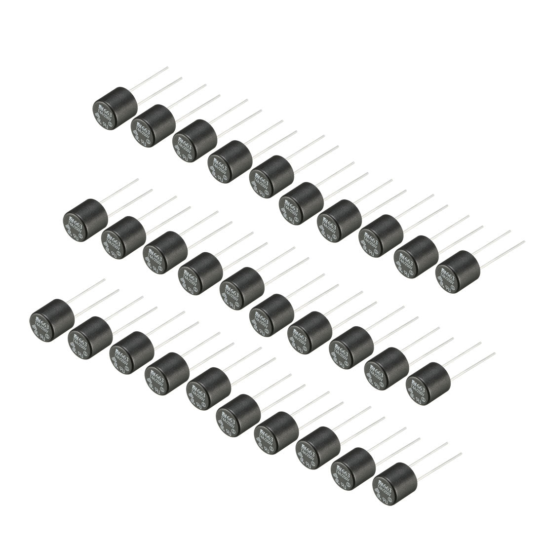 uxcell Uxcell 30Pcs DIP Mounted Miniature Cylinder Slow Blow Micro Fuse T4A 4A 250V Black