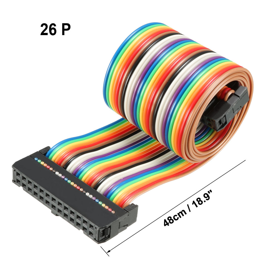 uxcell Uxcell IDC Rainbow Wire Flat Ribbon Cable 26 Pins 48cm Length 2.54mm Pitch 2pcs Type-C