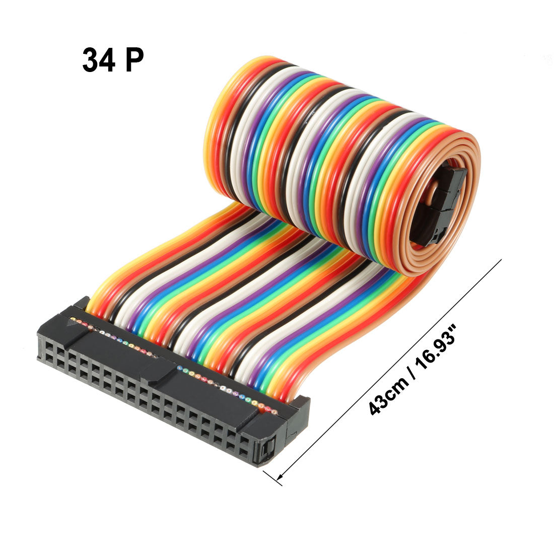 uxcell Uxcell IDC Rainbow Wire Flat Ribbon Cable 34 Pins 43cm Length 2.54mm Pitch Type-B