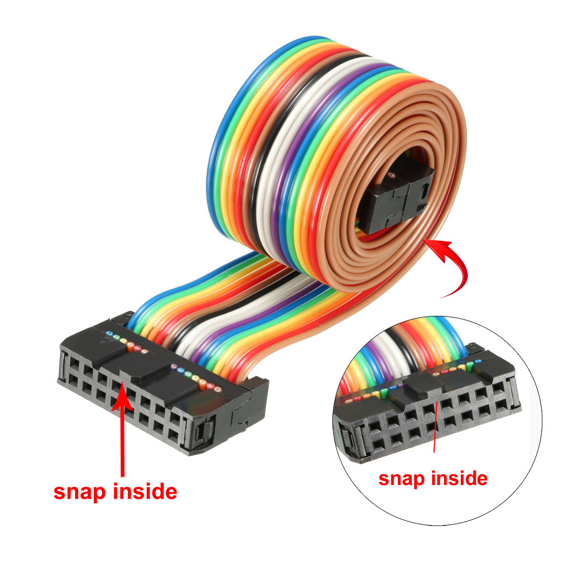 uxcell Uxcell IDC Rainbow Wire Flat Ribbon Cable 16 Pins 66cm Length 2.54mm Pitch 2pcs Type-B